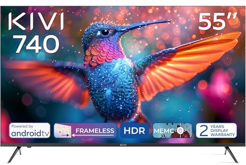 KIVI 55U740NB Smart TV Rahmenlos – Fernseher 55 Zoll UHD 4K, Smart TV, VA Panel, HDR HLG, Android TV, WLAN & Bluetooth, kompatibel mit Netflix & HBO
