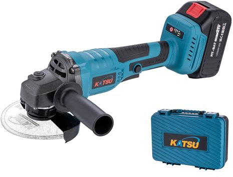 KATSU FIT-BAT 21V Brushless Cordless Angle Grinder 115mm with 3.0Ah Battery and Charger, 3 Speeds, Plastic Case Packing for Grinding Cutting Polishing 102606B