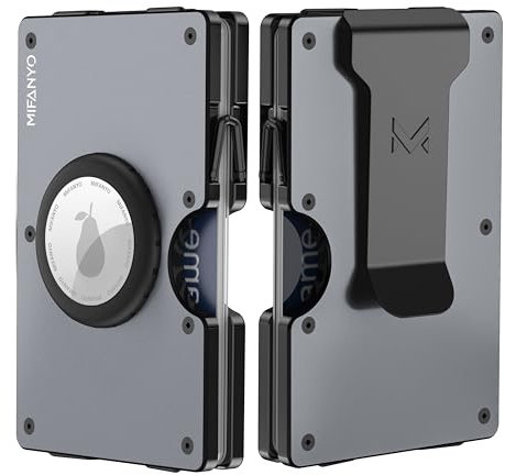 MIFANYO AirTag Geldbörse Herren, Minimalistische Metall Brieftaschen, Kleine Air Tag Kartenhalter, Schlanke Aluminium Geldklammer, RFID-Blocker Kartenetui Geldbeutel für Männer, Mattes Grau