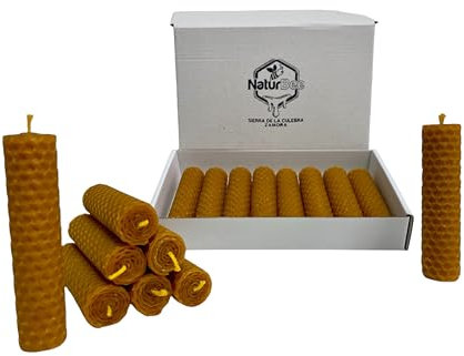 Velas de Miel de Abeja Natural Velas de Cera de Abeja (Pack de 8 Velas,10 cm x 2,4cm aprox.) SIN PARAFINA 100% artesanal,Origen ESPAÑA en la Sierra de La Culebra y Sanabria (Zamora)