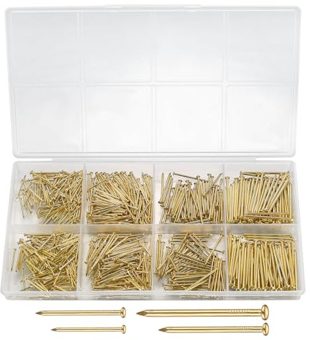 720 Stück Nägel Wand, Flachkopfnägel, Bilder Aufhängen, Wandnägel, Hardware Sortiment Set Zum Bilderrahmen, Holzbearbeitung, Bilderrahmenspiegeln (Gold)