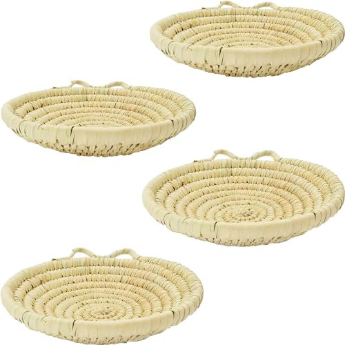4er Set Brotkorb geflochten aus Palmblatt rund Bosque 27cm | Flechtkorb Korb Handarbeit aus der Sahara | Obstkorb als natürliche Landhaus Deko auf gedeckten Tisch im Wohnzimmer oder Küche