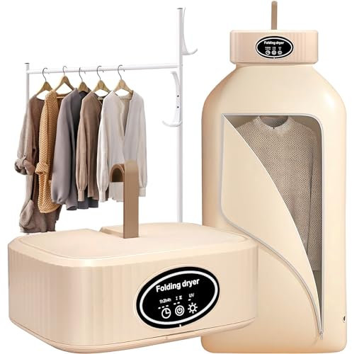 Secadora eléctrica portátil, mini secadora de ropa de 600 W, 2 velocidades, con bolsa de secado, desinfección por rayos ultravioleta, silenciosa y eficaz para apartamento de viaje camping (Kaki)