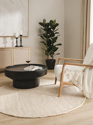 benuta Pure Wollteppich Rocco - Creme 250 cm Rund - Handgewebt - Im Style: Wolle, Uni, Boho, Hygge & Cozy, Minimalistisch - Pflegeleicht für Wohnzimmer Schlafzimmer