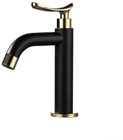 Robinet d'évier de salle de bain en acier inoxydable 304 – Robinet de lavabo à eau froide à poignée unique noir et doré (court)