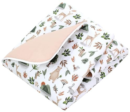 TupTam Krabbeldecke für Baby 120x120 cm - Gepolsterte Spieldecke Baby Baumwolle, XXL, OEKO-TEX, Weich & Hautfreundlich, Farbe: Wald Bär Reh Hase Beige Grün