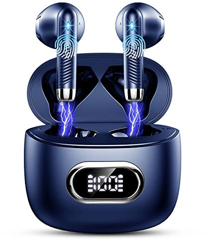 Cuffie Bluetooth, Auricolari Bluetooth 5.4 con 4 Mic, Cuffie Wireless In-ear Bassi Potenti, Cuffie Senza Fili Cancellazione Rumore, 42H LED Display USB-C Cuffiette B luetooth IP7 Impermeabili Blue