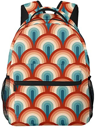ATOurDealss Retro 70er 80er Jahre Regenbogen Streifen abstrakte geometrische Rucksack Casual Laptop Tagesrucksack Computertasche für Männer Frauen Reisen, siehe abbildung, One size