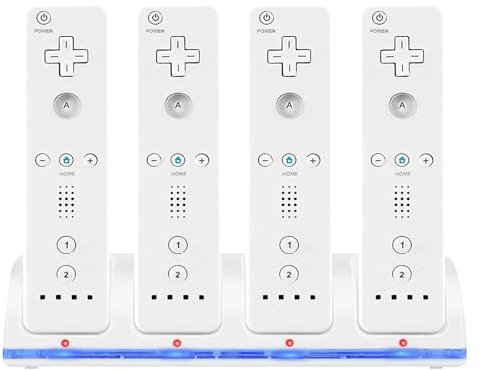 Estación de carga para Wii, 4 en 1 mando estación de carga con indicadores LED 4 piezas 2800mAh batería recargable paquete para mando Wii