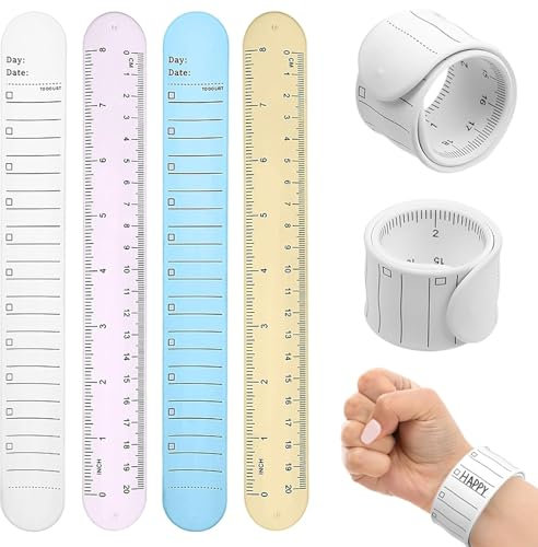 Yeomju Lot de 4 bracelets effaçables - En silicone étanche - Réutilisables - Avec règle pour le quotidien