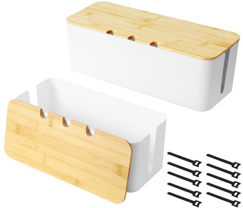 Caja organizadora de Cables de 2 Unidades, con Cubierta de Madera, Caja para Cables, Caja para Ocultar Cables para Ocultar y organizar Cables, Caja para Guardar Cables, Grande y Mediano