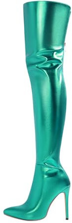 Stivali sopra il ginocchio da donna in vernice sexy – Stivali alti al ginocchio con tacco a spillo lungo in pelle stivali alti con tacco alto, verde, 41 EU