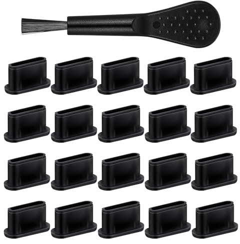 Xinjoduz 20 PCS USB C Dust Plug, Black Silicone USB C Port Cover Cap, Type C Anti Dust Plugs, Charging Port Cover Protection with Plastic Cleaning Brush for Most Type C Mobile Phone Tablet Accessories