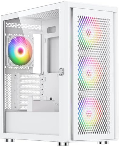Silentware Air 100 White Boîtier PC Midi Tower, façade en maille métallique, Fenêtre latérale en verre trempé, 4X 120mm Ventilateur ARGB, GPU jusqu'à 383mm, Couvercle amovible, Alimentation ATX, blanc
