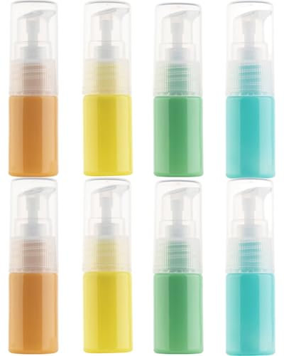 YOCDNOV 8pcs 10ml Flacons distributeurs en Plastique - Bouteilles en Plastique Remplissable Pompe À Vide Pompe Presse Bouteilles pour Lotion Parfum Huile Essentielle Fondation(cyan/vert/jaune/orange)