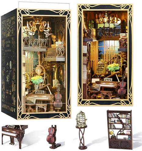 MiniCity Book Nook Kit mit Staubschutzhülle, DIY Puppenhäuser Miniatur Haus Kit, Booknook Häuser Modellbausätze für Erwachsene und Teens (Pianist with Nightingale)