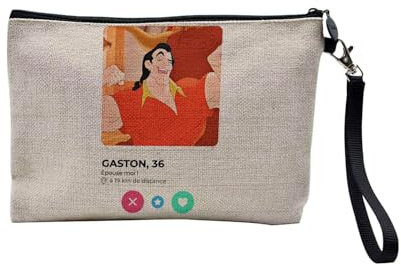 Leinentasche – Gaston Die Schöne und das Biest Social Network Treffen Parodie – Kosmetiktasche aus Leinen in Leinenoptik – Kulturbeutel – 23,5 x 15 cm, Gaston, 23.5 x 15 cm, Kosmetiktasche