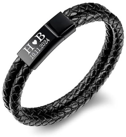 TMT Personalisiertes Herren Armband zum Valentinstag mit Gravur aus veganem Leder | Männer Armband mit Namen und Magnetverschluss | Stilvolles Geschenk für ihn | Armbänder für Herren
