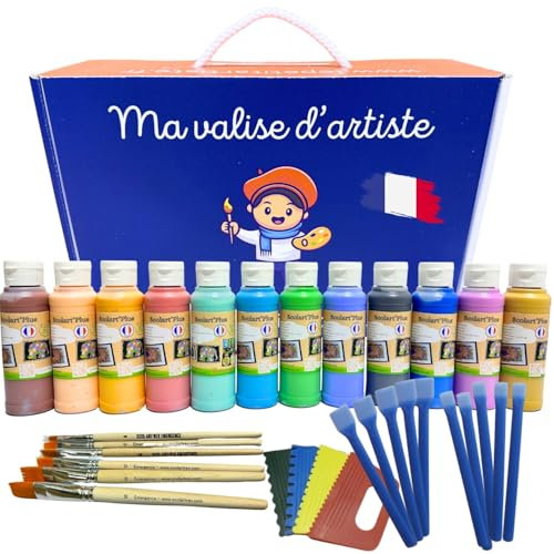 Kit créatif de peinture pour enfants - Dès 1 an - Lavable en machine - Produits Non Toxiques - Fabriqué en France - La valise du petit artiste