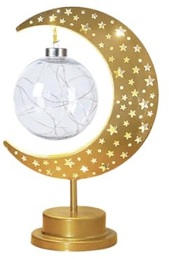 iSpchen Ramadan - Lampada a LED Ramadan, luce notturna a LED, a forma di luna, a forma di stella, in ferro ramadan, a mezzaluna, decorazione musulmana, decorazione per feste e feste