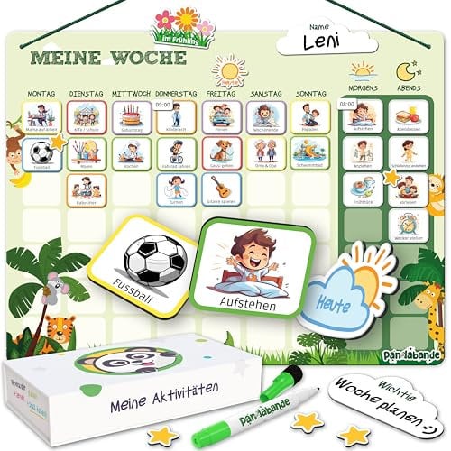 PANDABANDE® 2-in-1 Tagesplaner & Wochenplaner Kinder [Routinen, XL Box, 200 Magnete] - Idealer Routine Planer, Tagesplan Kind, Wochenplan Magnetisch, Kinderkalender Wochenplanung