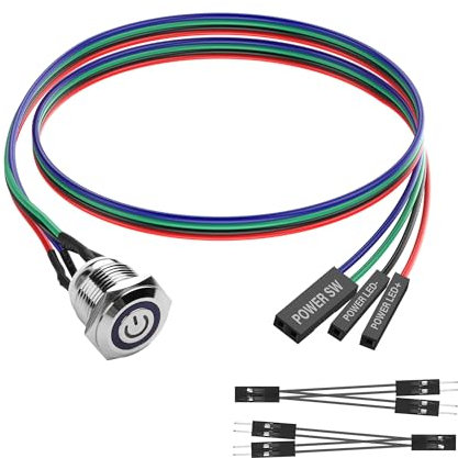 SinLoon DIY-Computer-Schalter Power-Taste 16MM LED PC Power-Schalter mit 1 zu 2 Splitter vernickeltes Aluminium mechanische Taste IP67 wasserdicht (blaue Hintergrundbeleuchtung) - 60CM