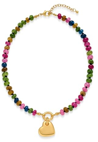 TOVABA Collana Cuore Donna, Collana con Cuore in Oro e Perline Multicolore, Collana Elegante per Occasioni Speciali