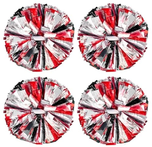 QQY Cheerleader-Pompons, Cheerleader-Pompons mit Taktstock-Griff, für Cheerleading, Sport, Wettbewerbe, Tanzen, 4 Stück, Schwarz + Rot + Weiß