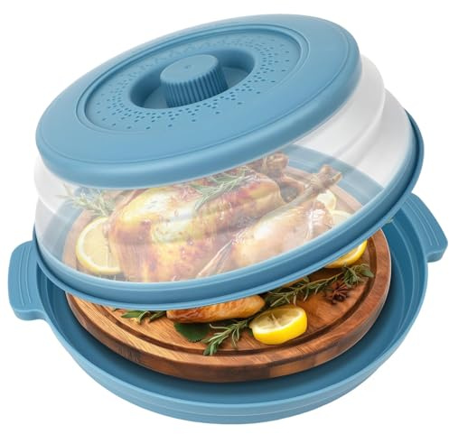 Microwave Splatter Cover Vented for Food,Collapsible Splatter Guard & Colander Kitchen Gadget for Fruit Vegetables,Microwave Lid with Handle Tray,Dishwasher-Safe BPA-Free Silicone & Plastic