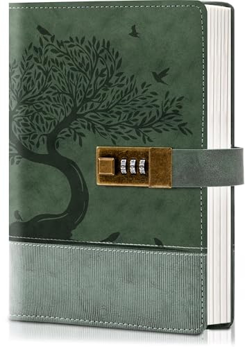 CAGIE Tagebuch für Erwachsene mit Schloss 256 Dicken Seiten | Leder Notizbuch mit Geschenkbox, Vintage A5 Linert Journal Buch für Frauen mit Code, Notizen Buch, Grün