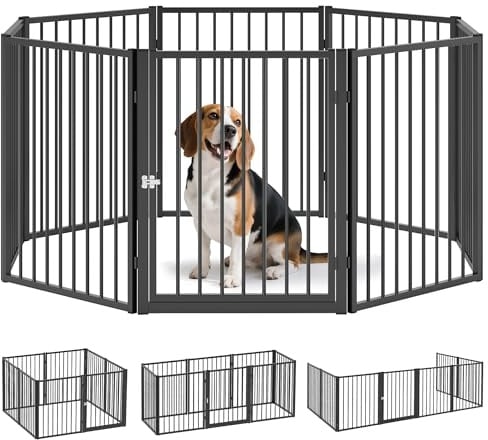 PawHut Welpenauslauf 76 cm Hoch, 8-TLG Welpenlaufstall mit Tür, Freilaufgehege Hundelaufstall für kleine bis mittelgroße Hunde, Kaninchen, Meerschweinchen, Stahl, Schwarz