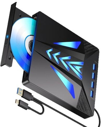 Vynetra External Disc Drive For Laptop 6 In 1 USB Portable Disc Player External Disk Drive With Card Slot 3 USB2.0 1 USB3.0 Port Lightweight Portable Writer