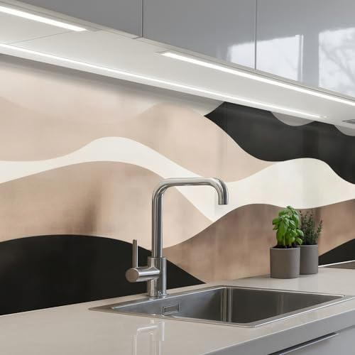 KitchenYeah© Splashback for kitchen 24x79 / 60x200 cm self-adhesive Wall Protector Decor Panels Cooker Backsplash Abstract - Landscape - Waves - Cream color
