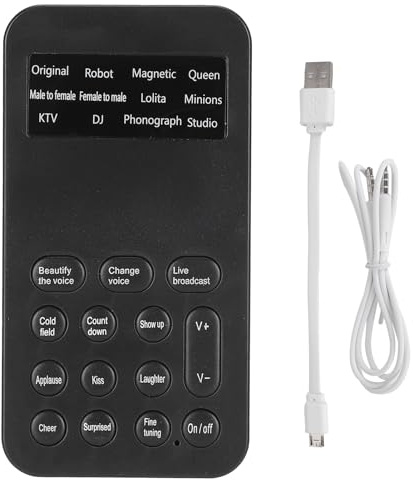 Pissente Changeur de Voix, Changeur de Son, Changeur avec 12 Effets Vocaux et 8 Modes Sonores Fixes pour Diffusion en Direct, karaoké, Téléphone, Ordinateur, Carte Son Mini Universelle.