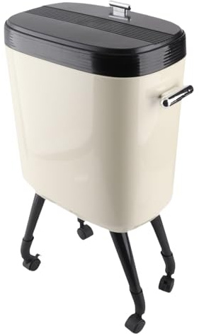 Luocute Bote de Basura Alto, Cubo de Basura Estrecho de Gran Capacidad de 15 Litros con Patas con Ruedas y Tapa Abierta Deslizante, Cesto de Basura Delgado para Cocina, Baño, Sala de (blanco crema)
