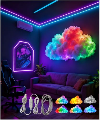 LED Cloud Light with Music Rhythm, 2025 New Cloud Lights for Ceiling,Bedroom,Gaming Room, Music-Sync Dynamic Lighting Effect, Cool Stuff for Boys, for Ceiling Bedroom Office Party (236.2in LED Light)