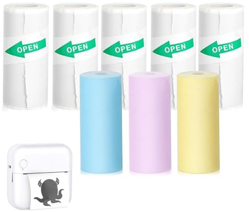 8 Rolls Printer Stickers 57 X 25 mm, Camera Print Paper Refill for Instant Camera Portable Mini Thermal Printers(8PCS)