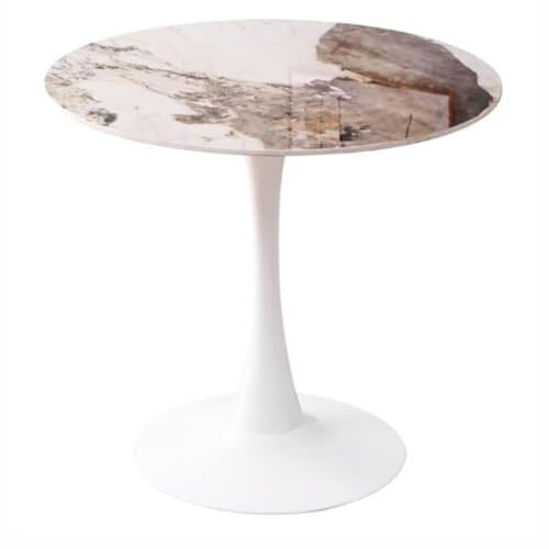 Moderner runder Esstisch, 80 cm, Granitplatte, Metallsockel, vielseitiger Freizeittisch für Wohnzimmer und Küche, stilvoll und Möbel