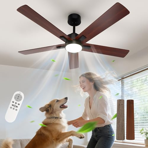 Comely Ventilatore da Soffitto con Luce, DC 132 cm, Ventilatore da Soffitto Camera, 3 Temperature Colore, 6 velocità, Lampadario con Ventilatore, Estate/Inverno, per Soggiorno Camera Ingresso, Noce