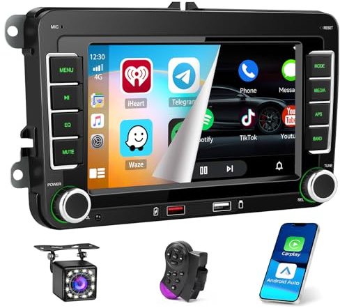 Ohradio Radio Coche VW Golf 7 CarPlay Android Auto BT WiFi | También para VW Passat/Tiguan/Polo/Caddy, Seat Leon/Toledo, Skoda Fabia. FM/RDS. Cámara+MIC