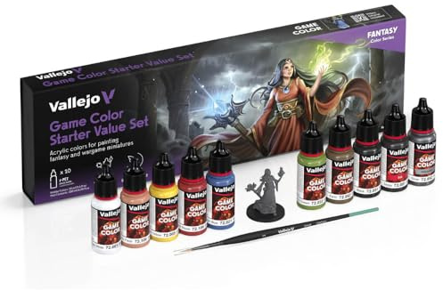 Vallejo Game Color Starter Value Set - Acryl-Starterset für Miniaturen - 10 Farben à 18 ml + Pinsel + exklusives Miniatur