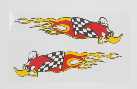 Woody Woodpecker Racing Aufkleber, selbstklebend, rechts + links, transparent, für Motorrad, Motorsport, Motorrad, Motorrad, Biker, 2-teiliges Set