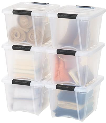 IRIS USA, Inc. Clear Plastic Storage Bin Tote Organizing Container with Durable Lid and Secure Latching Buckles, 19 Qt. -6 Pack