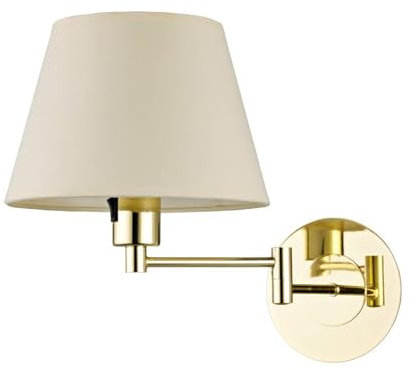 Lindby ausziehbare Wandlampe Textil Messing, Wandleuchte innen Nachttischlampe Wand 1x E27 ohne Leuchtmittel Leselampe Schlafzimmer Wohnzimmerlampe