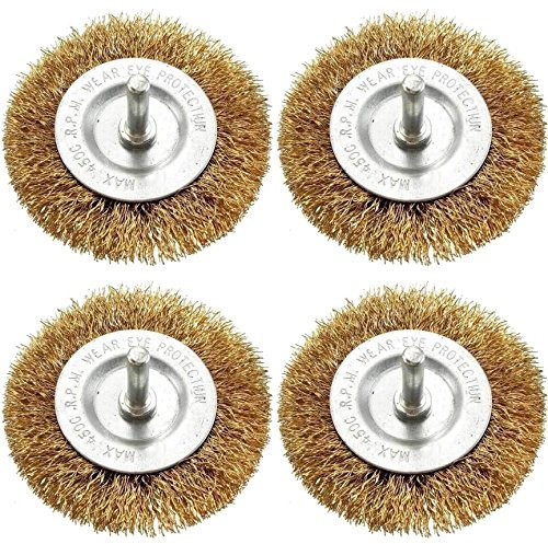 Set of 4 Flat Wire 4 Wheels for Drills - Brass Angle Bench Grinder Bits