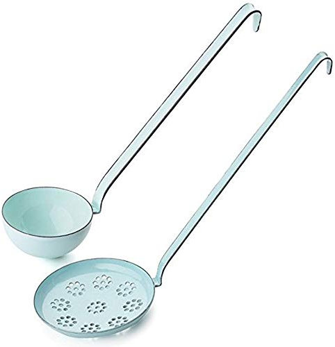 Riess Classic Backschaufel Plus Schöpflöffel Kelle Set Emaille-Kochgeschirr zum Hängen (türkis)