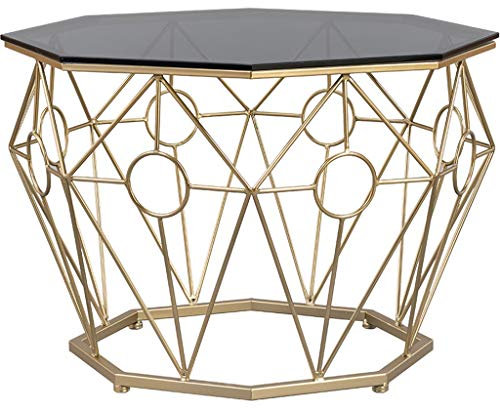 Table Basse en Fer forgé, Bureau en Verre trempé Gris foncé, Support de Table en métal antirouille, mobilier Moderne de Salon à la Maison, octogone, Or