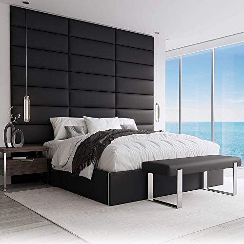 VANT Panneaux Muraux d'appoint Rembourrés - Paquet de 4 - Facile à Installer - Double Tête de lit King Size (Cuir Ancien Jet Noir, 91cm de Large)