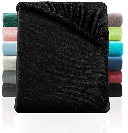 BaSaTex Cashmere Touch Plüsch Premium Spannbettlaken - SUPER Soft Flauschiges Winter Spannbetttuch Nicky Teddy - wärmendes Bettlaken | 180x200-200x200 cm | Farbe: Schwarz