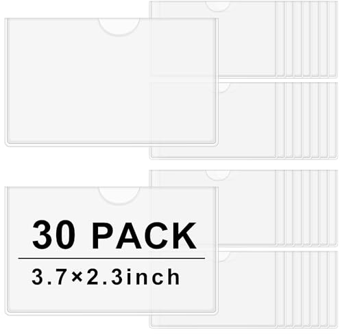30 Pack Self-Adhesive Index Card Pockets with Top Open for Loading - Ideal Index Card Holder for Organizing and Protecting - Crystal Clear Plastic(3.7 x 2.3 Inches)